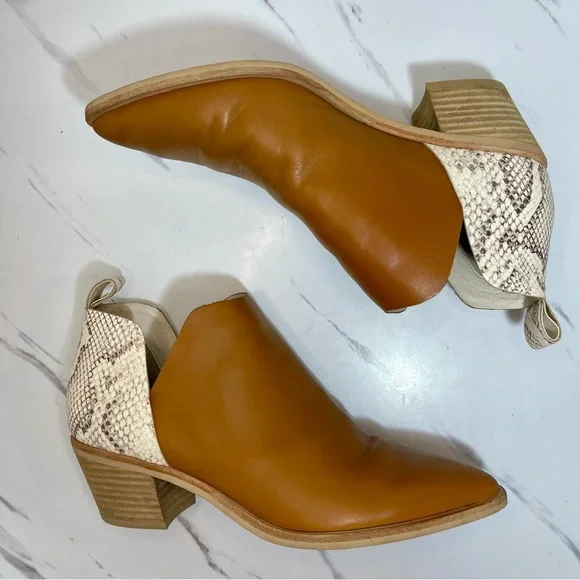 Dolce Vita Sonni ankle booties tan leather pointed toe snakeskin print heel 7.5 - Picture 3 of 11